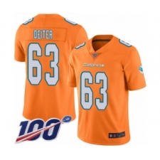 Men's Miami Dolphins #63 Michael Deiter Limited Orange Rush Vapor Untouchable 100th Season Football Jersey