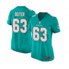 Women's Miami Dolphins #63 Michael Deiter Game Aqua Green Team Color Football Jersey