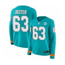 Women's Miami Dolphins #63 Michael Deiter Limited Aqua Therma Long Sleeve Football Jersey