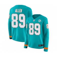 Women's Miami Dolphins #89 Dwayne Allen Limited Aqua Therma Long Sleeve Football Jersey