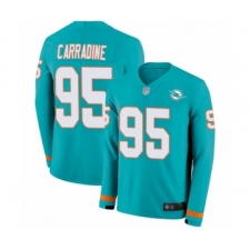 Men's Miami Dolphins #95 Tank Carradine Limited Aqua Therma Long Sleeve Football Jersey