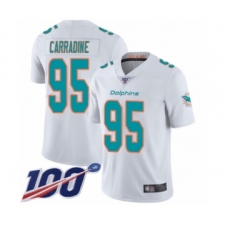 Men's Miami Dolphins #95 Tank Carradine White Vapor Untouchable Limited Player 100th Season Football Jersey