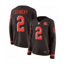 Women's Cleveland Browns #2 Austin Seibert Limited Brown Therma Long Sleeve Football Jersey