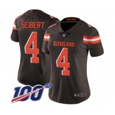 Women's Cleveland Browns #4 Austin Seibert Brown Team Color Vapor Untouchable Limited Player 100th Season Football Jersey