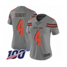 Women's Cleveland Browns #4 Austin Seibert Limited Gray Inverted Legend 100th Season Football Jersey