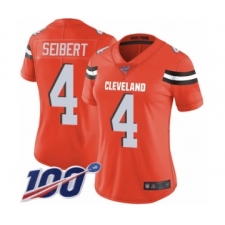 Women's Cleveland Browns #4 Austin Seibert Orange Alternate Vapor Untouchable Limited Player 100th Season Football Jersey