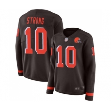 Women's Cleveland Browns #10 Jaelen Strong Limited Brown Therma Long Sleeve Football Jersey