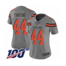 Women's Cleveland Browns #44 Sione Takitaki Limited Gray Inverted Legend 100th Season Football Jersey