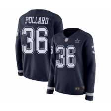 Women's Dallas Cowboys #36 Tony Pollard Limited Navy Blue Therma Long Sleeve Football Jersey