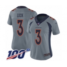 Women's Denver Broncos #3 Drew Lock Limited Silver Inverted Legend 100th Season Football Jersey