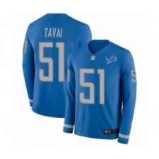 Youth Detroit Lions #51 Jahlani Tavai Limited Blue Therma Long Sleeve Football Jersey