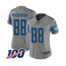 Women's Detroit Lions #88 T.J. Hockenson Limited Gray Inverted Legend 100th Season Football Jersey