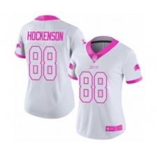 Women's Detroit Lions #88 T.J. Hockenson Limited White Pink Rush Fashion Football Jersey