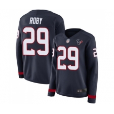 Women's Houston Texans #29 Bradley Roby Limited Navy Blue Therma Long Sleeve Football Jersey