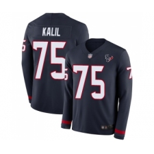 Men's Houston Texans #75 Matt Kalil Limited Navy Blue Therma Long Sleeve Football Jersey