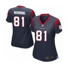 Women's Houston Texans #81 Kahale Warring Game Navy Blue Team Color Football Jersey