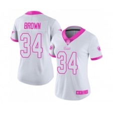 Women's Los Angeles Rams #34 Malcolm Brown Limited White Pink Rush Fashion Football Jersey
