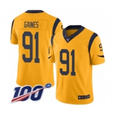 Men's Los Angeles Rams #91 Greg Gaines Limited Gold Rush Vapor Untouchable 100th Season Football Jersey