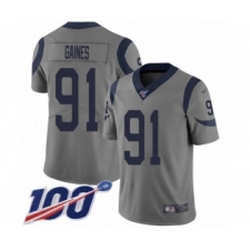 Men's Los Angeles Rams #91 Greg Gaines Limited Gray Inverted Legend 100th Season Football Jersey