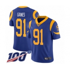 Men's Los Angeles Rams #91 Greg Gaines Royal Blue Alternate Vapor Untouchable Limited Player 100th Season Football Jersey
