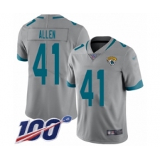Men's Jacksonville Jaguars #41 Josh Allen Silver Inverted Legend Limited 100th Season Football Jersey