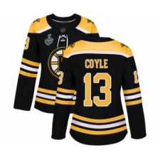 Women's Boston Bruins #13 Charlie Coyle Authentic Black Home 2019 Stanley Cup Final Bound Hockey Jersey