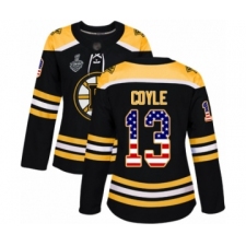 Women's Boston Bruins #13 Charlie Coyle Authentic Black USA Flag Fashion 2019 Stanley Cup Final Bound Hockey Jersey