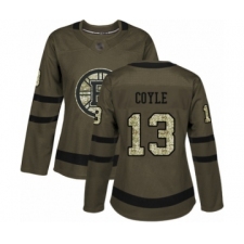 Women's Boston Bruins #13 Charlie Coyle Authentic Green Salute to Service Hockey Jersey