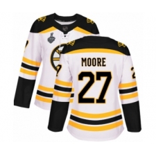 Women's Boston Bruins #27 John Moore Authentic White Away 2019 Stanley Cup Final Bound Hockey Jersey