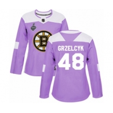 Women's Boston Bruins #48 Matt Grzelcyk Authentic Purple Fights Cancer Practice 2019 Stanley Cup Final Bound Hockey Jersey