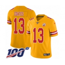 Men's Kansas City Chiefs #13 Sammie Coates Limited Gold Inverted Legend 100th Season Football Jersey