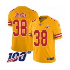 Men's Kansas City Chiefs #38 Dontae Johnson Limited Gold Inverted Legend 100th Season Football Jersey
