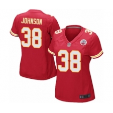 Women's Kansas City Chiefs #38 Dontae Johnson Game Red Team Color Football Jersey