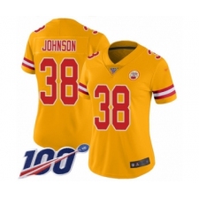 Women's Kansas City Chiefs #38 Dontae Johnson Limited Gold Inverted Legend 100th Season Football Jersey