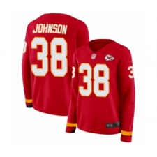 Women's Kansas City Chiefs #38 Dontae Johnson Limited Red Therma Long Sleeve Football Jersey