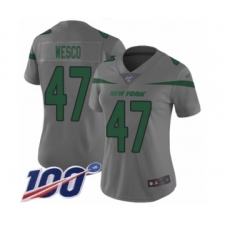 Women's New York Jets #47 Trevon Wesco Limited Gray Inverted Legend 100th Season Football Jersey