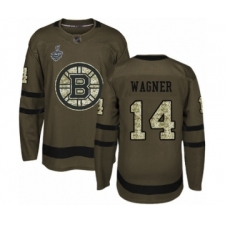 Men's Boston Bruins #14 Chris Wagner Authentic Green Salute to Service 2019 Stanley Cup Final Bound Hockey Jersey