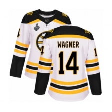 Women's Boston Bruins #14 Chris Wagner Authentic White Away 2019 Stanley Cup Final Bound Hockey Jersey