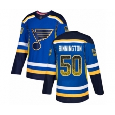 Men's St. Louis Blues #50 Jordan Binnington Authentic Blue Drift Fashion Hockey Jersey