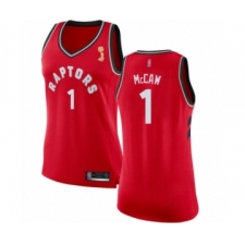 Women's Toronto Raptors #1 Patrick McCaw Swingman Red 2019 Basketball Finals Champions Jersey - Icon Edition