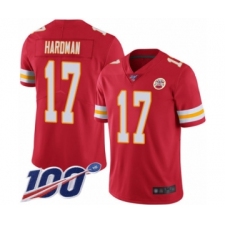 Men's Kansas City Chiefs #17 Mecole Hardman Red Team Color Vapor Untouchable Limited Player 100th Season Football Jersey