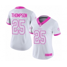 Women's Kansas City Chiefs #25 Darwin Thompson Limited White Pink Rush Fashion Football Jersey