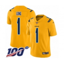 Men's Los Angeles Chargers #1 Ty Long Limited Gold Inverted Legend 100th Season Football Jersey