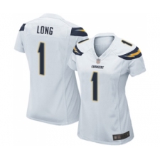 Women's Los Angeles Chargers #1 Ty Long Game White Football Jersey