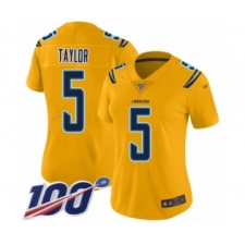 Women's Los Angeles Chargers #5 Tyrod Taylor Limited Gold Inverted Legend 100th Season Football Jersey