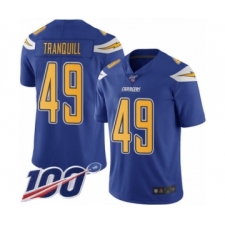 Men's Los Angeles Chargers #49 Drue Tranquill Limited Electric Blue Rush Vapor Untouchable 100th Season Football Jersey