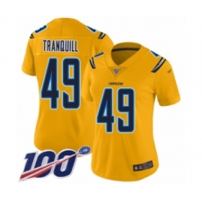 Women's Los Angeles Chargers #49 Drue Tranquill Limited Gold Inverted Legend 100th Season Football Jersey