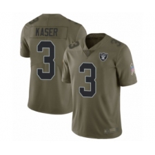 Youth Oakland Raiders #3 Drew Kaser Limited Olive 2017 Salute to Service Football Jersey