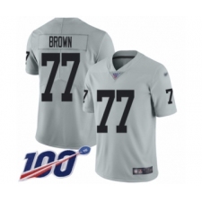 Men's Oakland Raiders #77 Trent Brown Limited Silver Inverted Legend 100th Season Football Jersey
