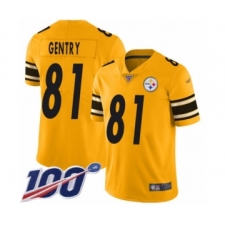 Men's Pittsburgh Steelers #81 Zach Gentry Limited Gold Inverted Legend 100th Season Football Jersey
